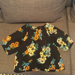 Forever 21 Navy Blue Floral Crop Blouse Size Small